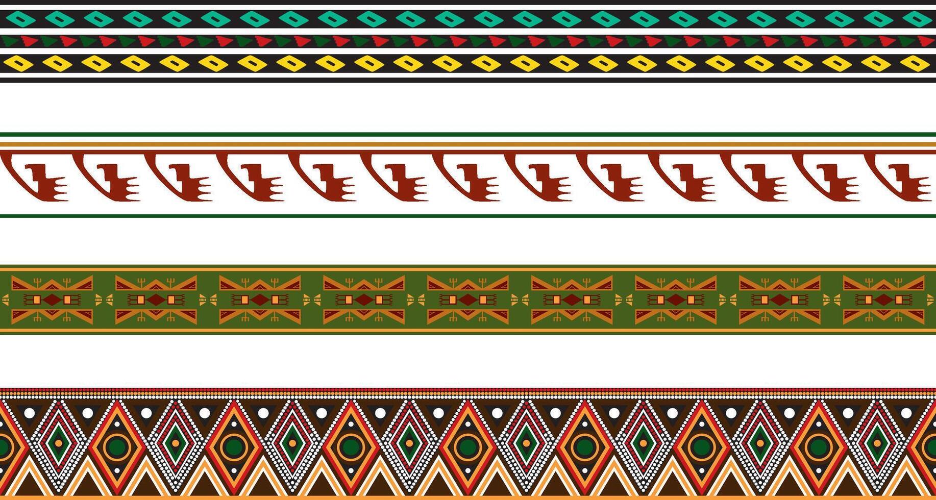 colored set of seamless ornaments of Native Americans, Aztecs. vector