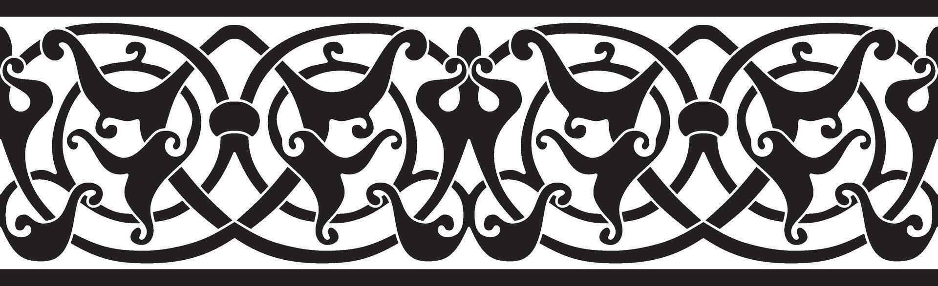 seamless monochrome oriental ornament. Endless black Arabic patterned border, frame. vector