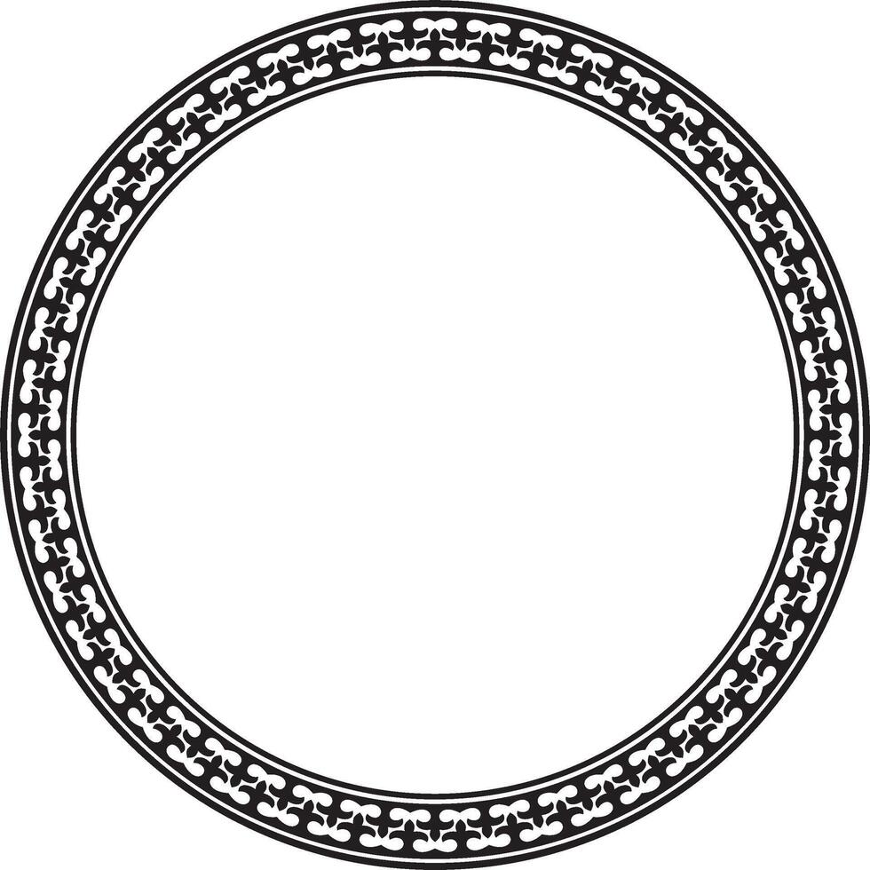 black monochrome round Kazakh national ornament. Ethnic pattern of the Great Steppe vector
