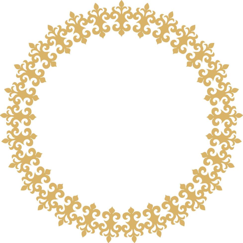 gold Kazakh national round pattern, frame. Ethnic ornament of the nomad vector