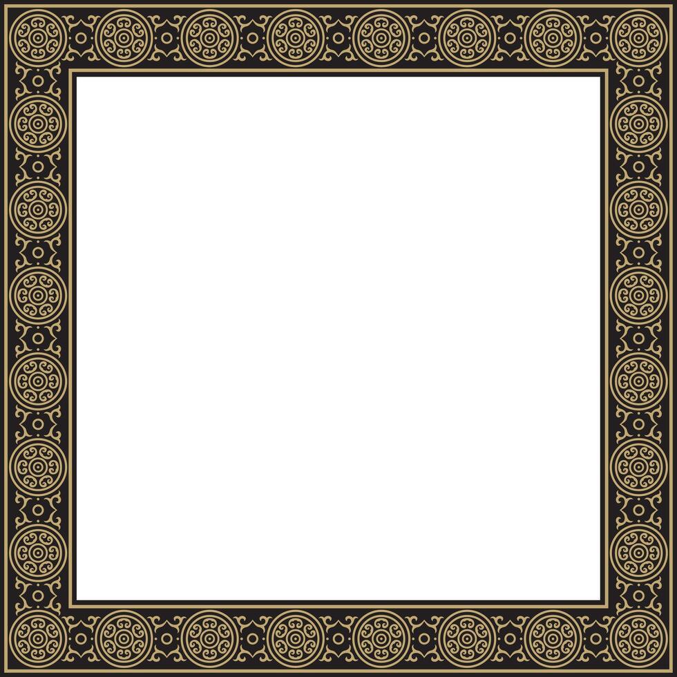 square gold and black ancient Russian ornament. Slavic rectangle, border, frame. vector