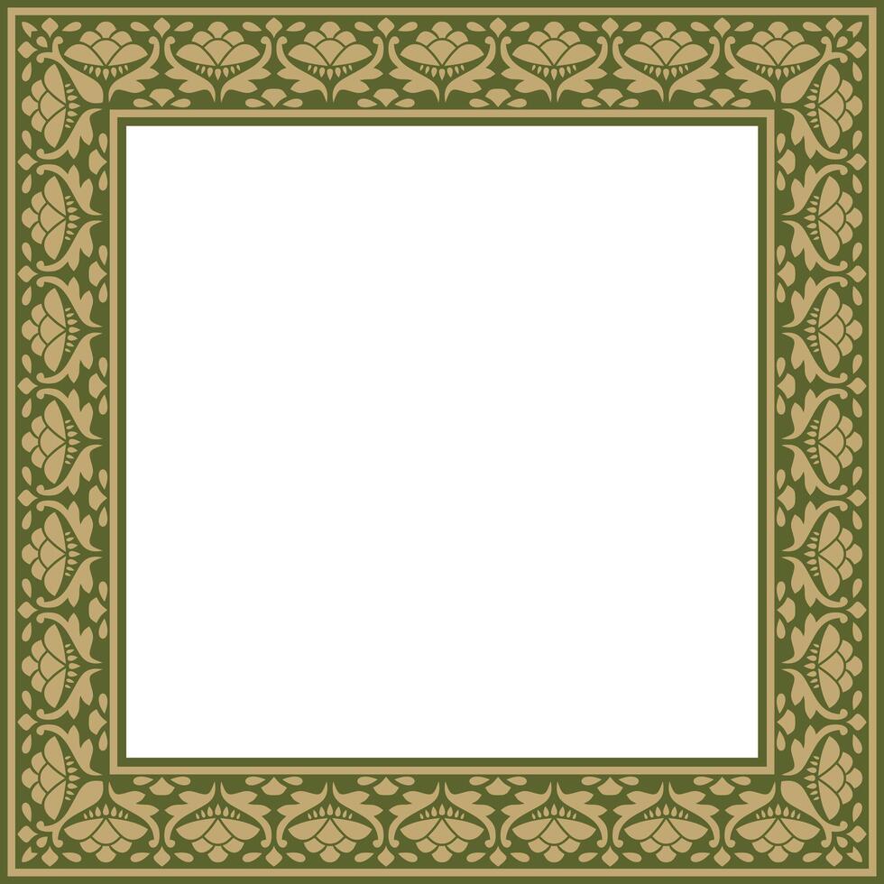 gold and green square national Indian ornament. Rectangle, border, ethnic Hindu frame vector
