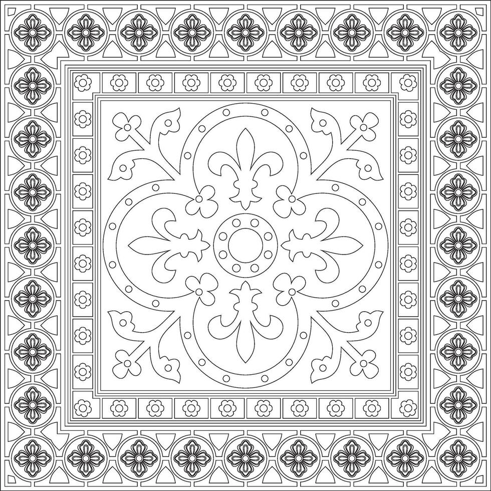 black contour square gothic ornament. Medieval European rectangle, border. vector