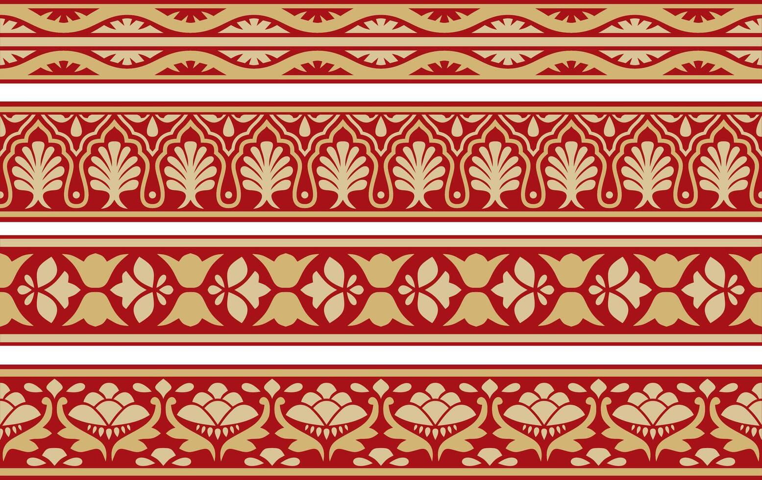 gold and red seamless national Indian ornament. endless border, ethnic hindu frame vector