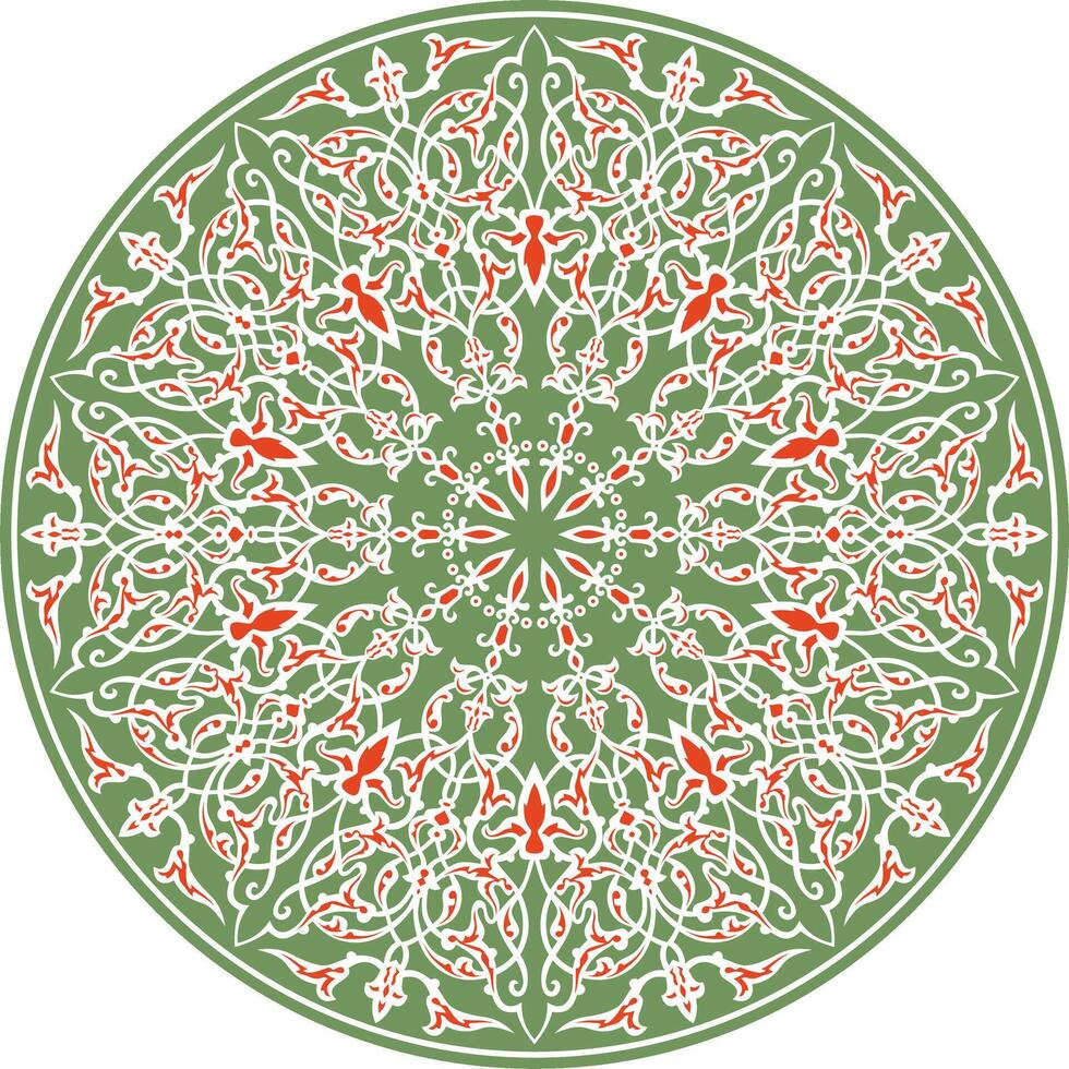 colorful Turkish classical circle ornament Green muslim round pattern. vector