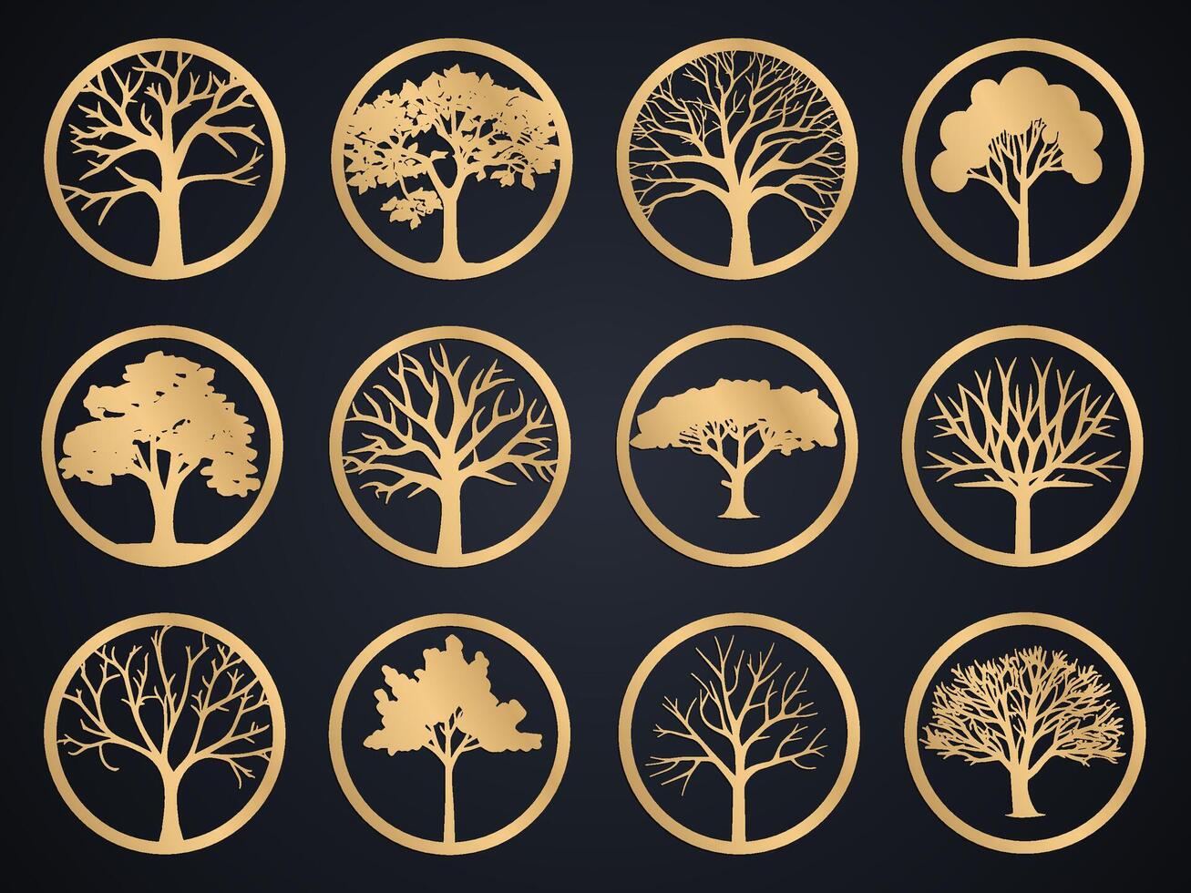 tree set, tree in circle logo design vector