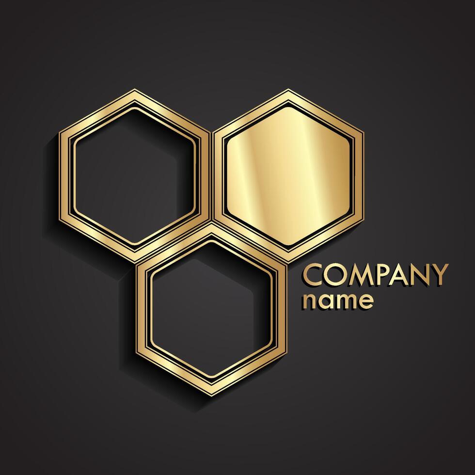 3d gold hexagonal logo vector