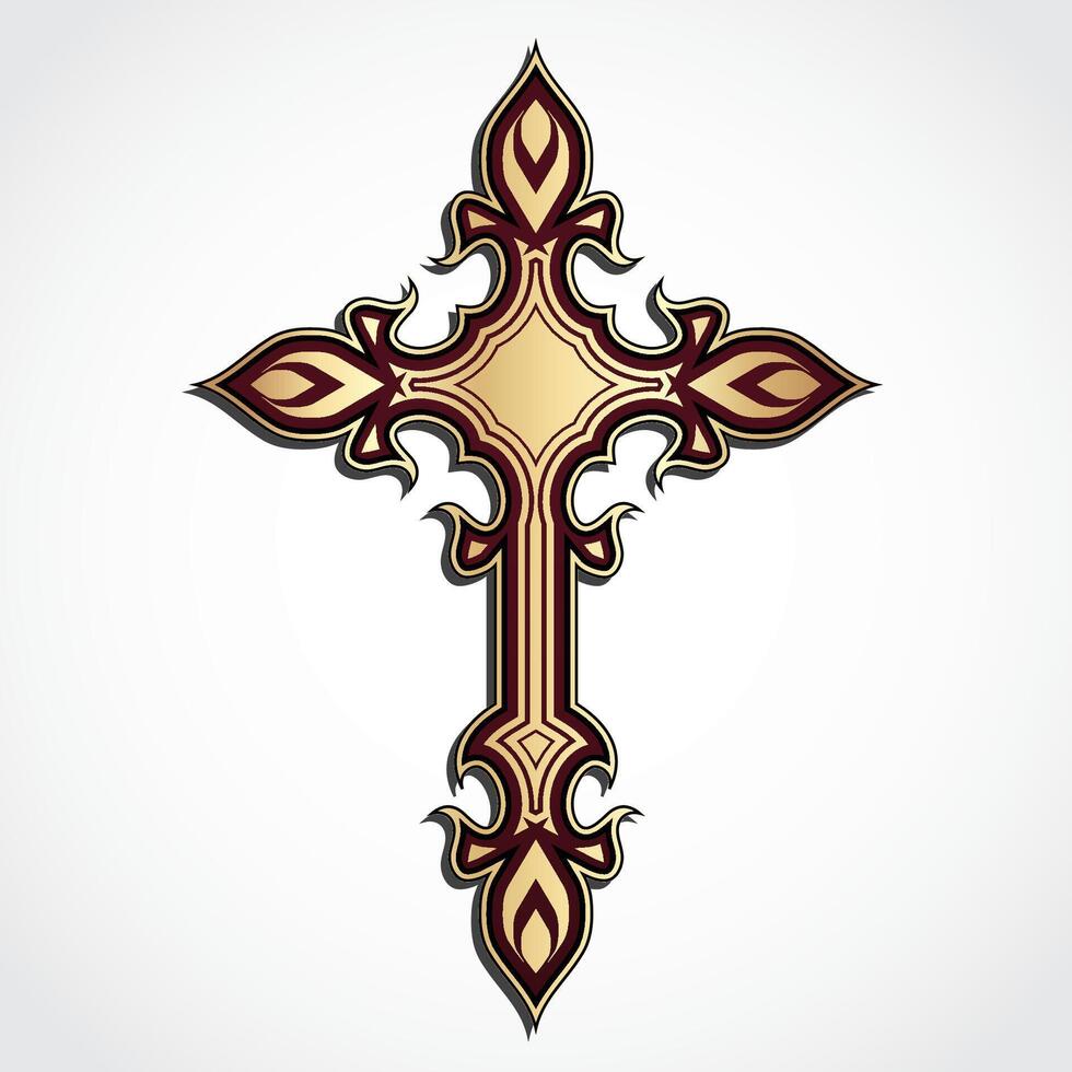 elegant ornament shape golden cross vector