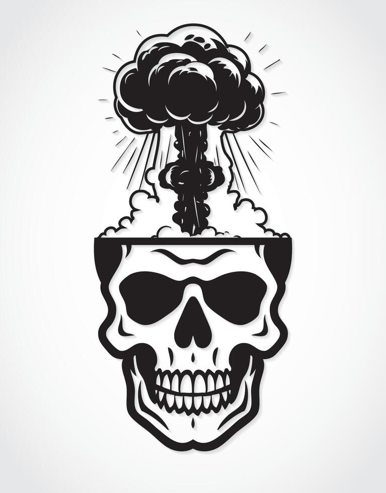 skull with explosion black white illustration vector