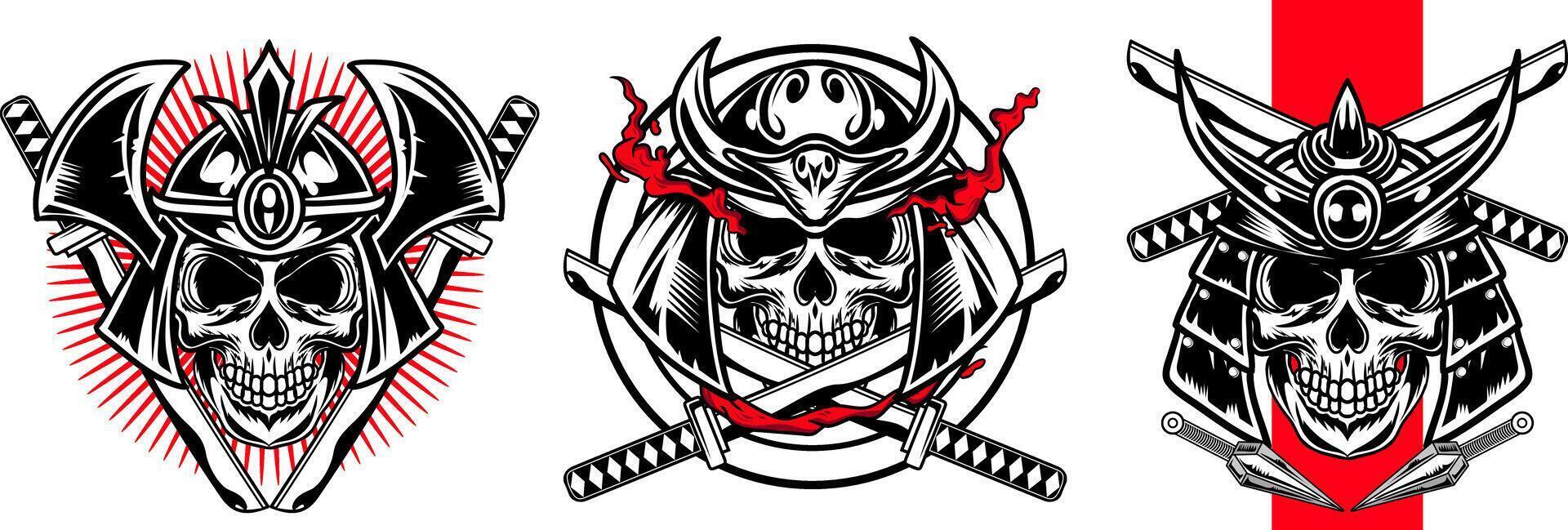 A Set of Japanese Skull Warrior vector