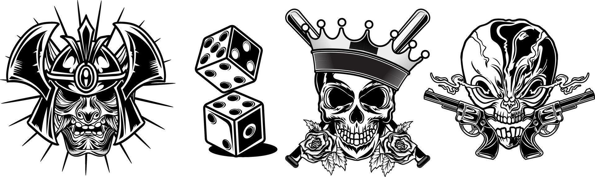 A set of tattoo illustration in monochrome theme vector