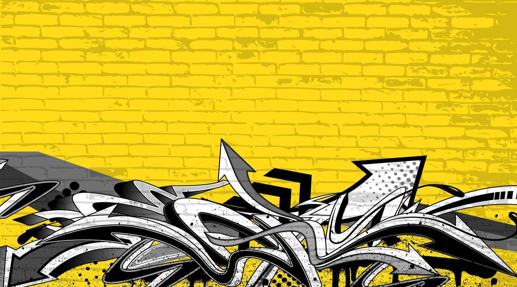 Graffiti with a yellow brick wall and arrow shapes vector