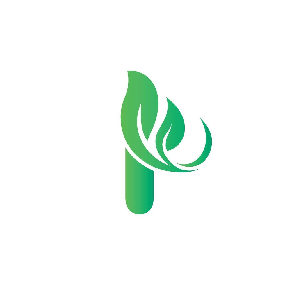 Letter I green leaf organic logo vector