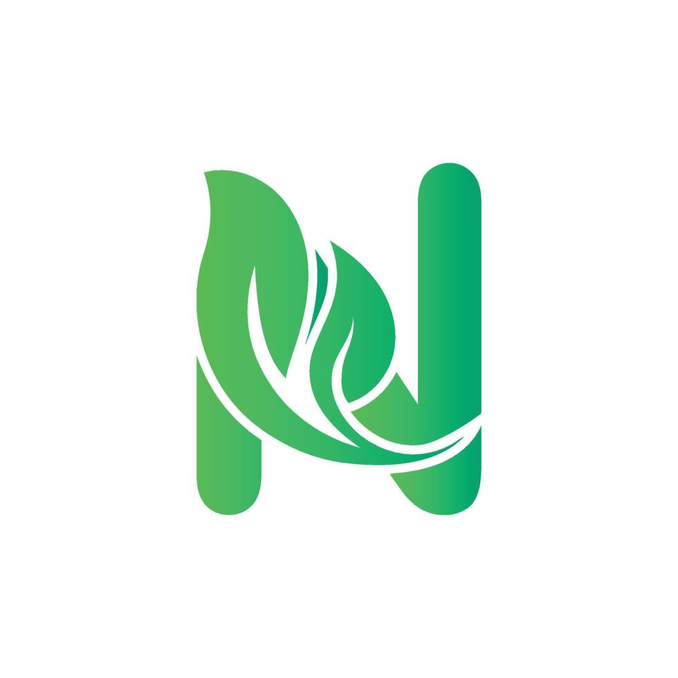 Letter N green leaf organic logo vector