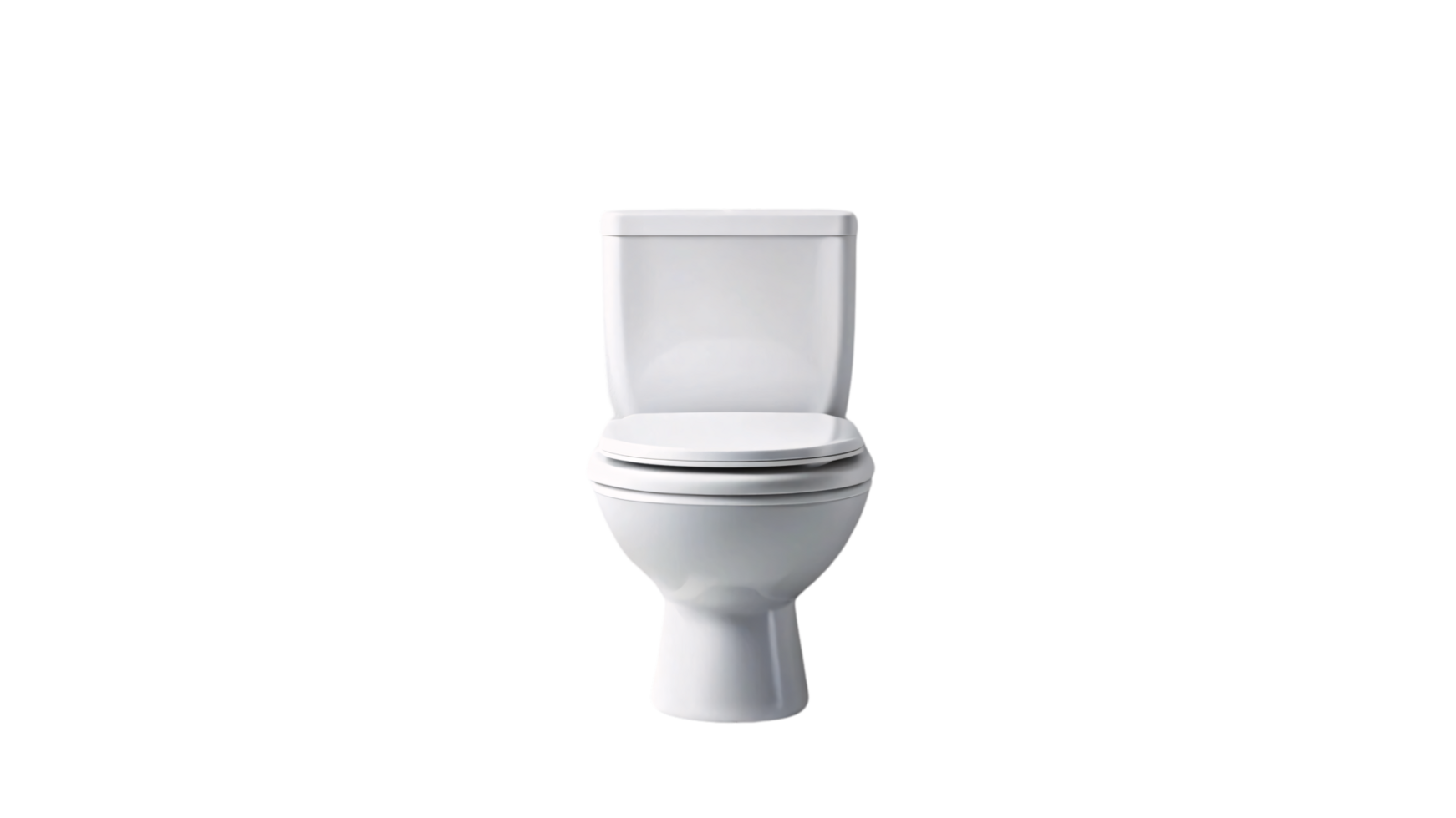 A standard, white ceramic toilet from a direct front angle. The simple, clean design emphasizes function and minimalism in everyday home fixtures png