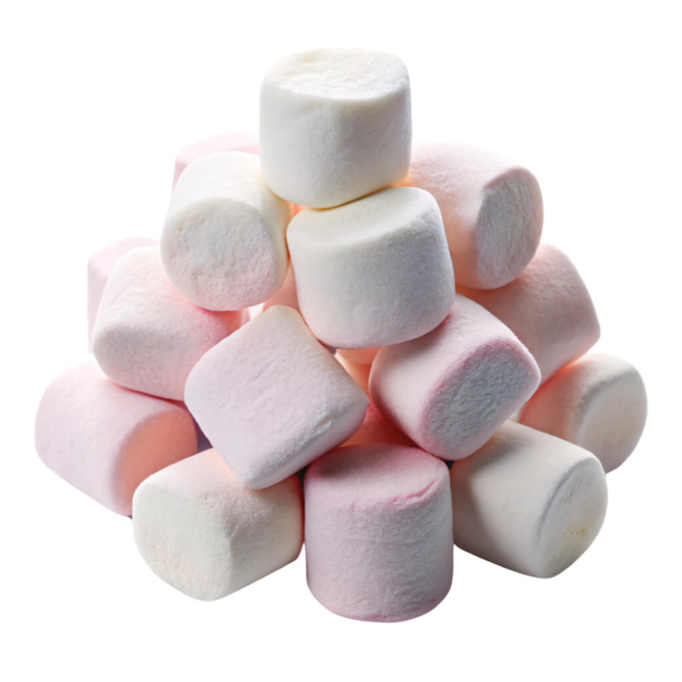 A soft stack of fluffy, white marshmallows with a hint of pink, suggesting sweetness and indulgence, perfect for desserts or hot cocoa png