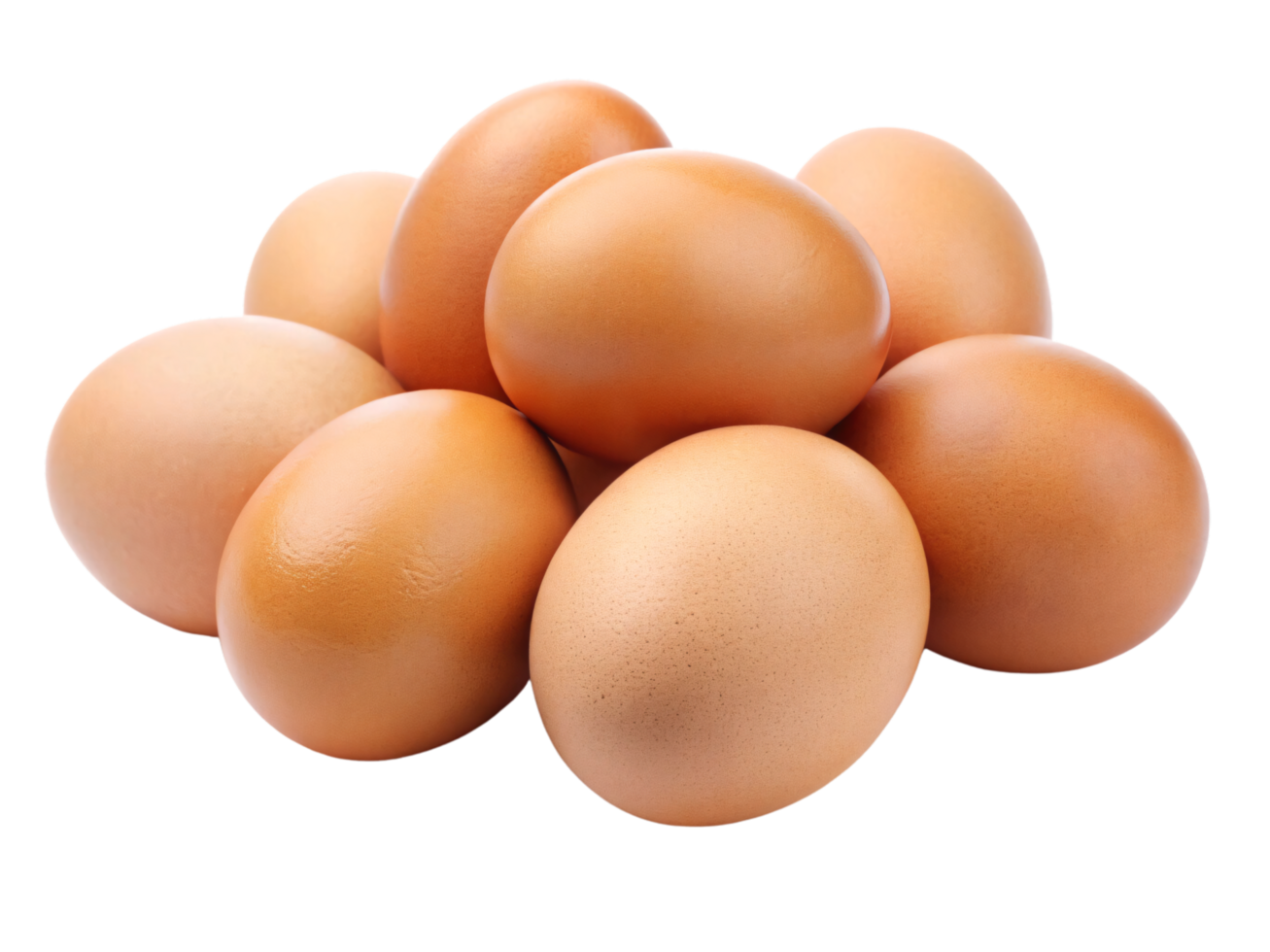 A group of brown eggs, slightly differently arranged, with smooth shells in various shades of light and dark browns, symbolizing simplicity and nature's bounty png