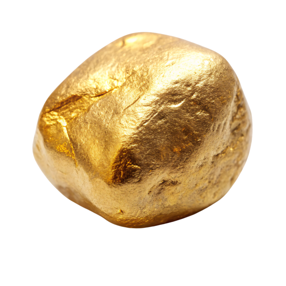 A raw gold nugget with a rough texture and irregular shape, reflecting light on its golden surface, symbolizing natural wealth png