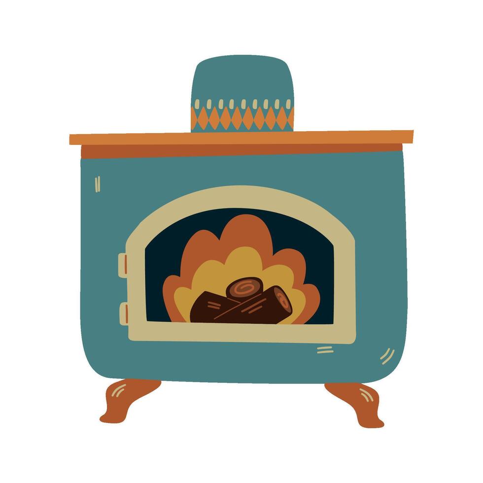 Illustration of a cozy fireplace with fire and logs. vector