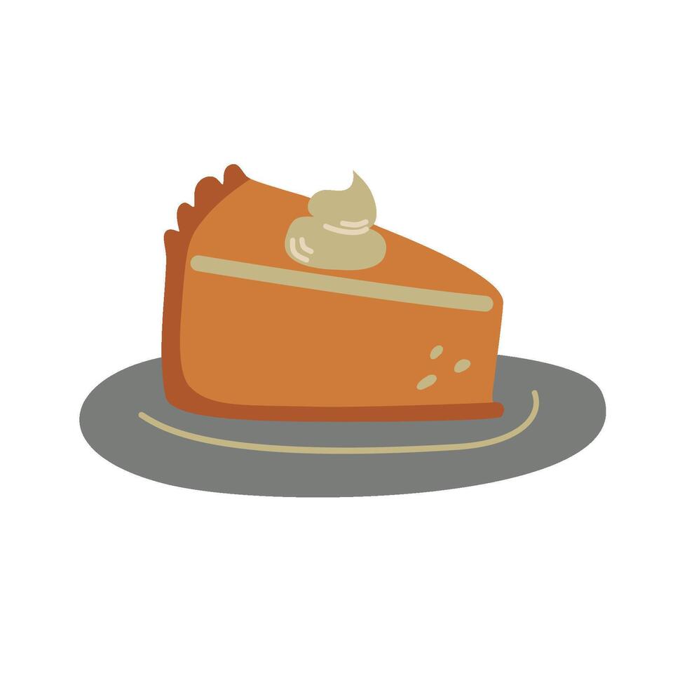 A piece of pumpkin pie is on a plate. vector