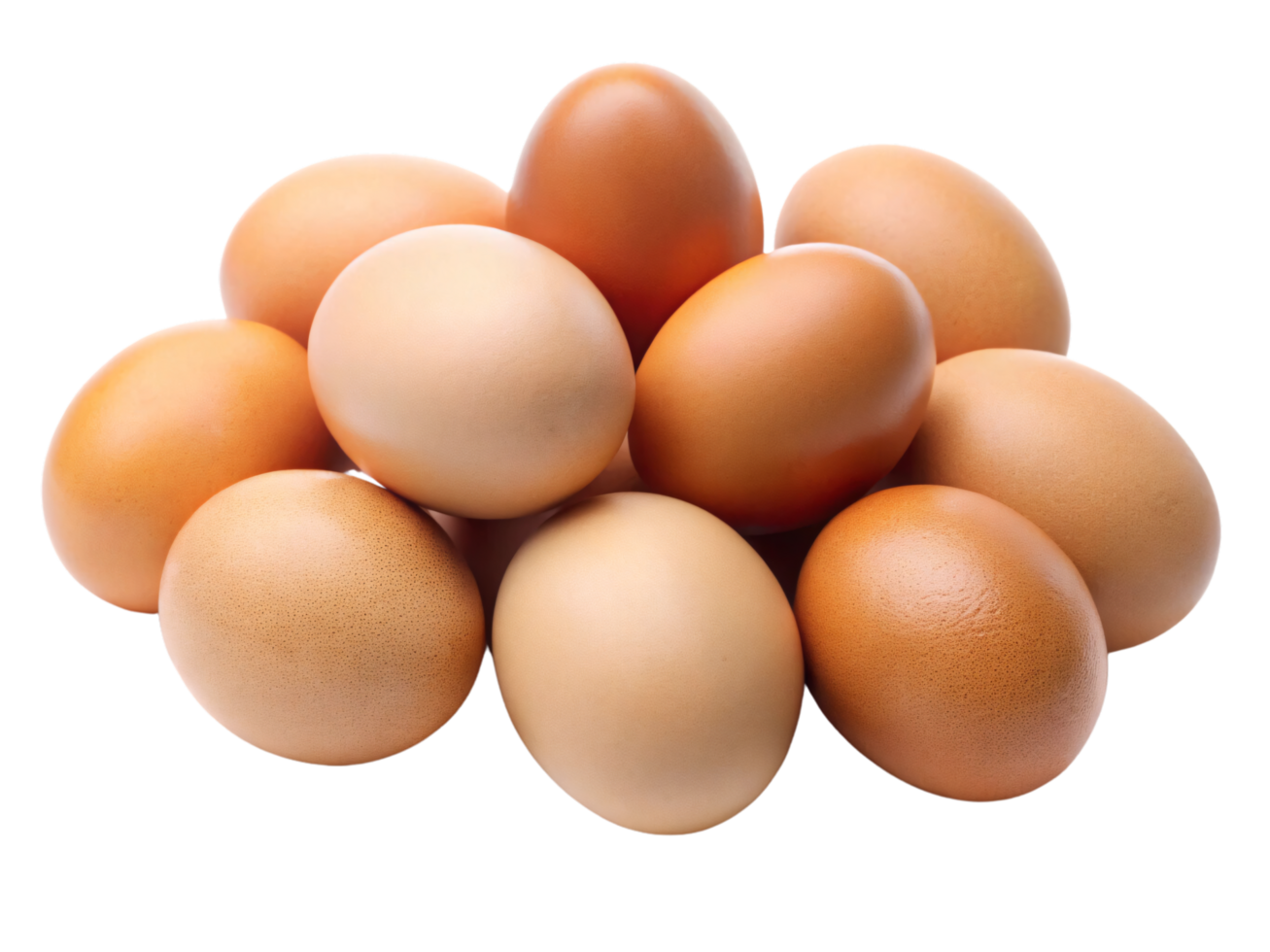 A neat arrangement of smooth brown eggs stacked together, showcasing a natural gradient of light and dark browns, emphasizing their fresh, organic appeal png