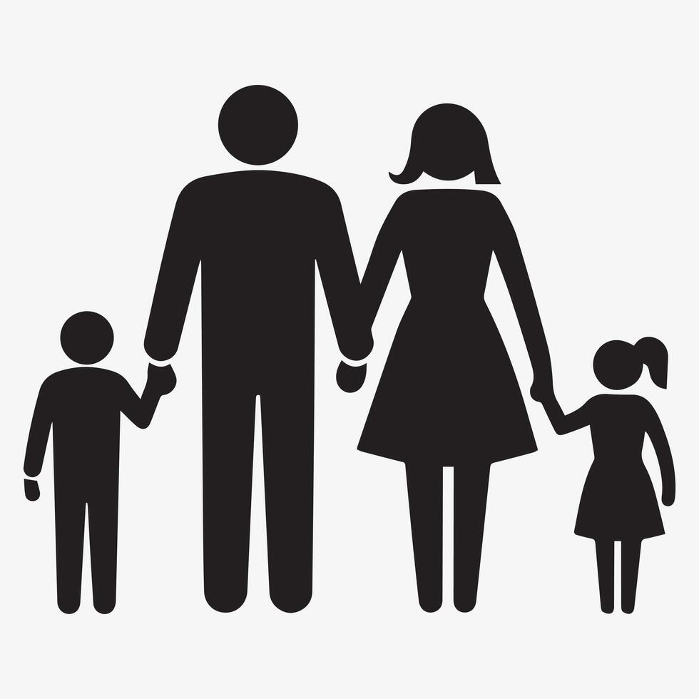 Icon Of Family Bonding Silhouette. Father, Mother, and Kids Holding Hands Black Art vector