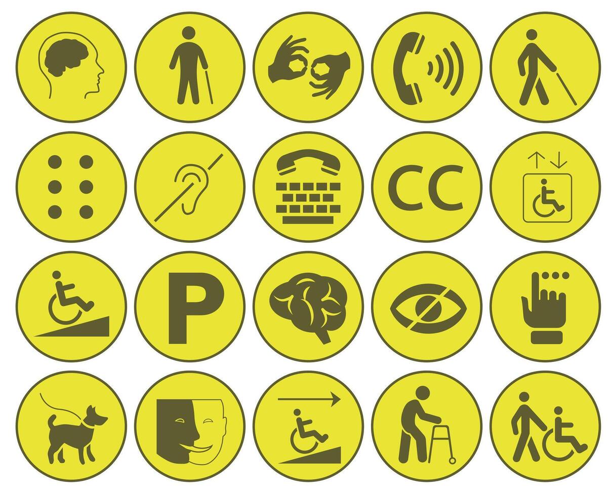Set of social icons. Icons of mental, physical, sensory, intellectual disabilities. vector