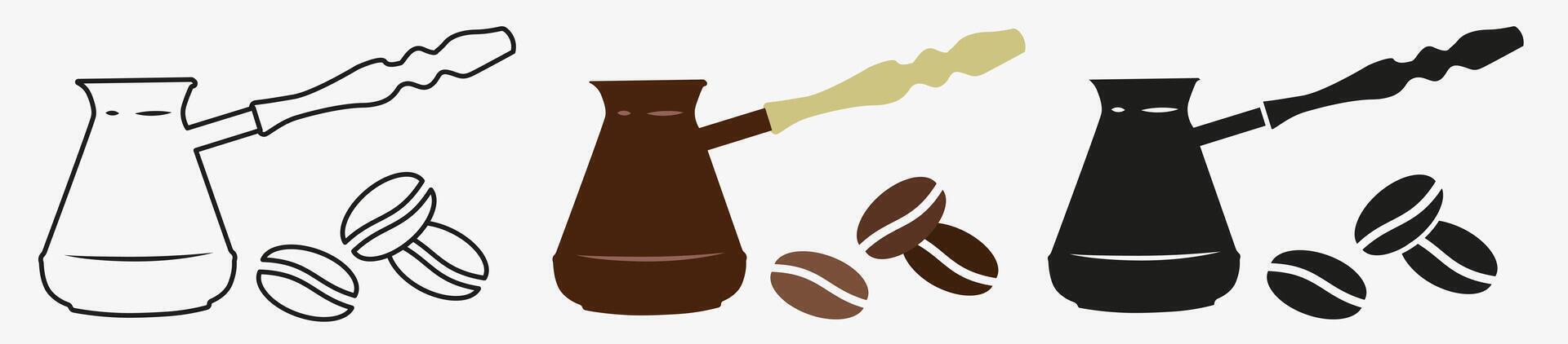 Coffee pot icon. Coffee making. Set of coffee pots in different styles. vector