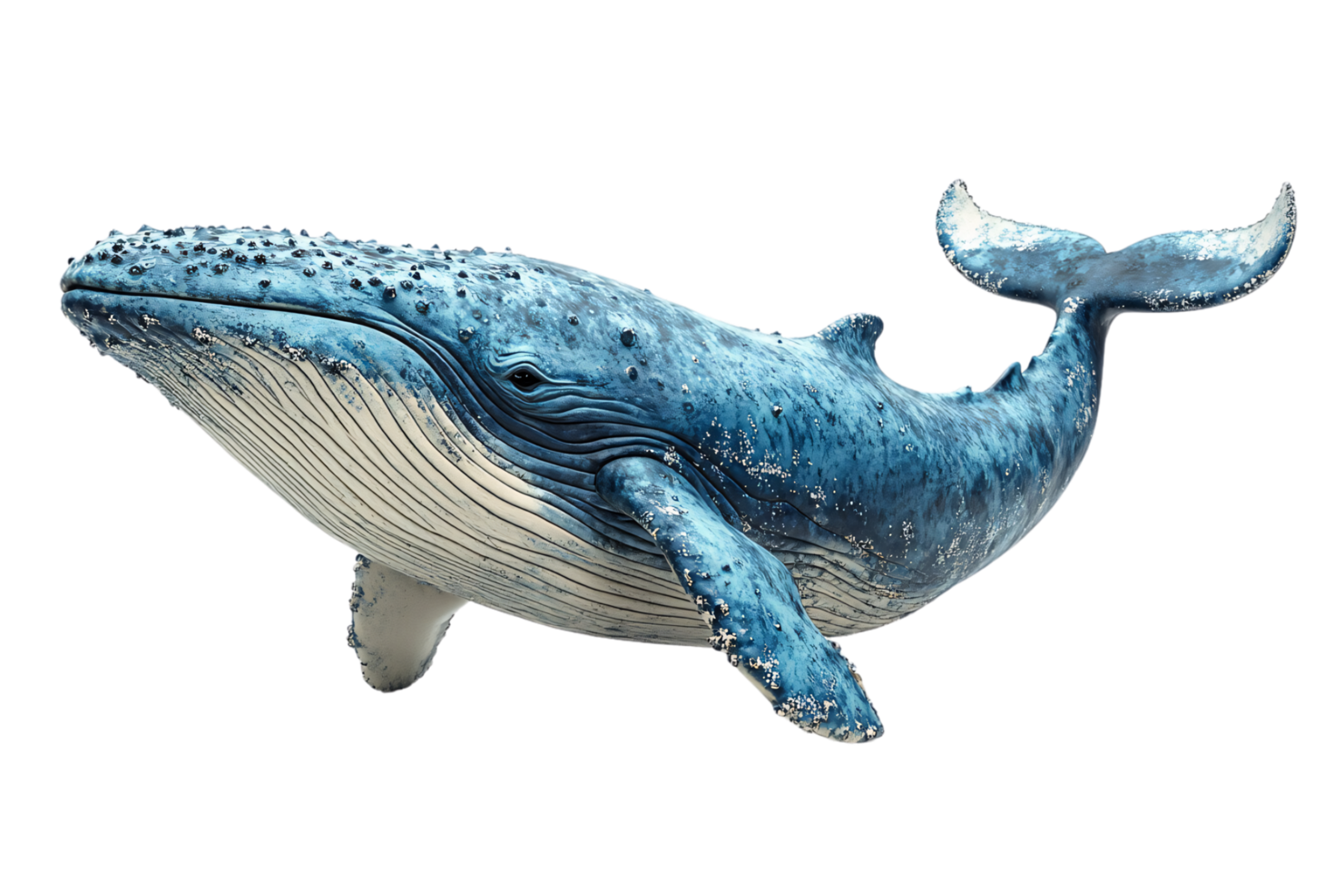 A highly detailed blue whale, emphasizing natural textures, lines, and markings, capturing a realistic depiction of this magnificent marine mammal png