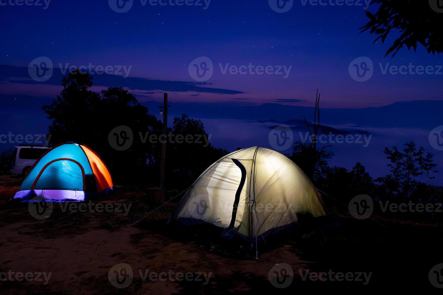 Night camping in mountain Travel and Relaxation photo