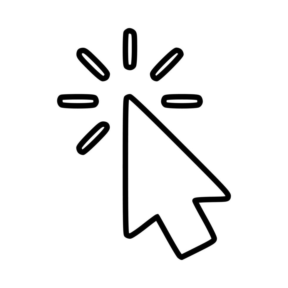 A black and white outline of a mouse cursor pointing to the right vector