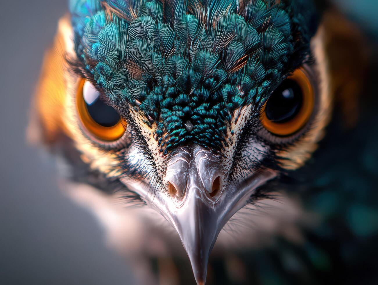 A close up of a bird's face with a bright orange beak photo