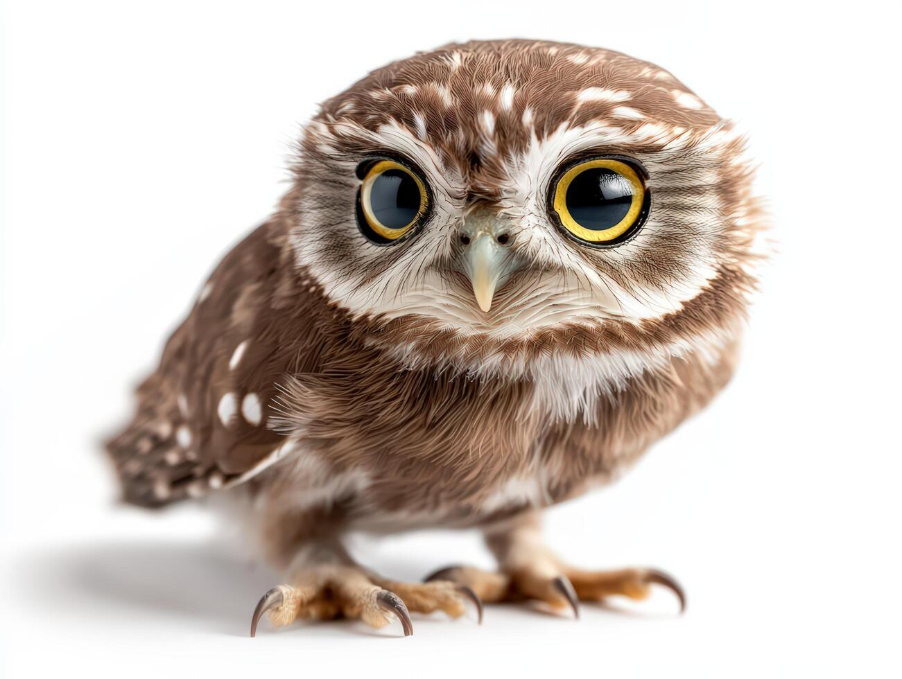 A small owl with big eyes on a white background photo