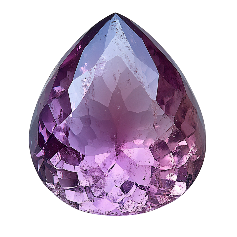 Vibrant, faceted purple gemstone in a teardrop shape, exhibiting depth and clarity. The color gradient adds a mesmerizing visual effect png