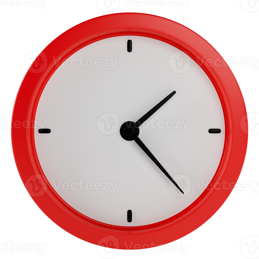 Stylized red wall clock. Isolated on transparent background png