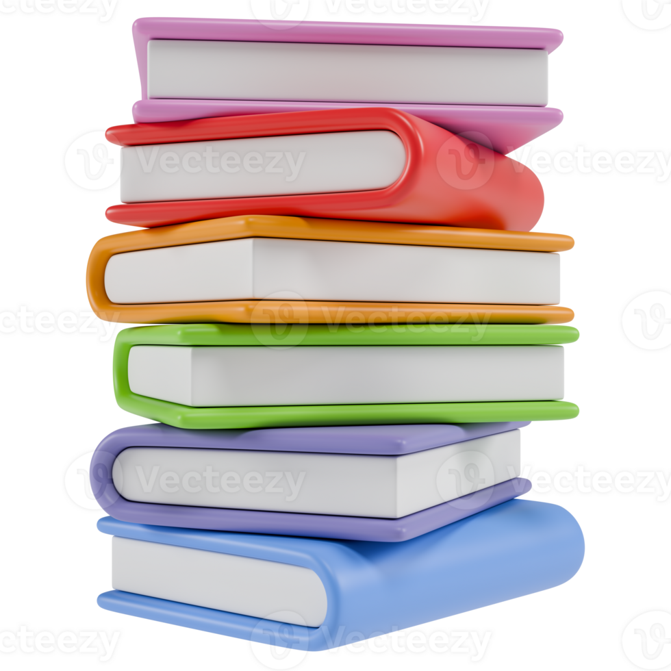Stylized colorful books. Stack of books. Isolated on transparent background png