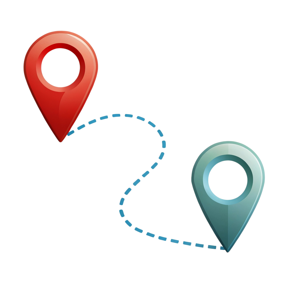 Two map markers with a dotted route png