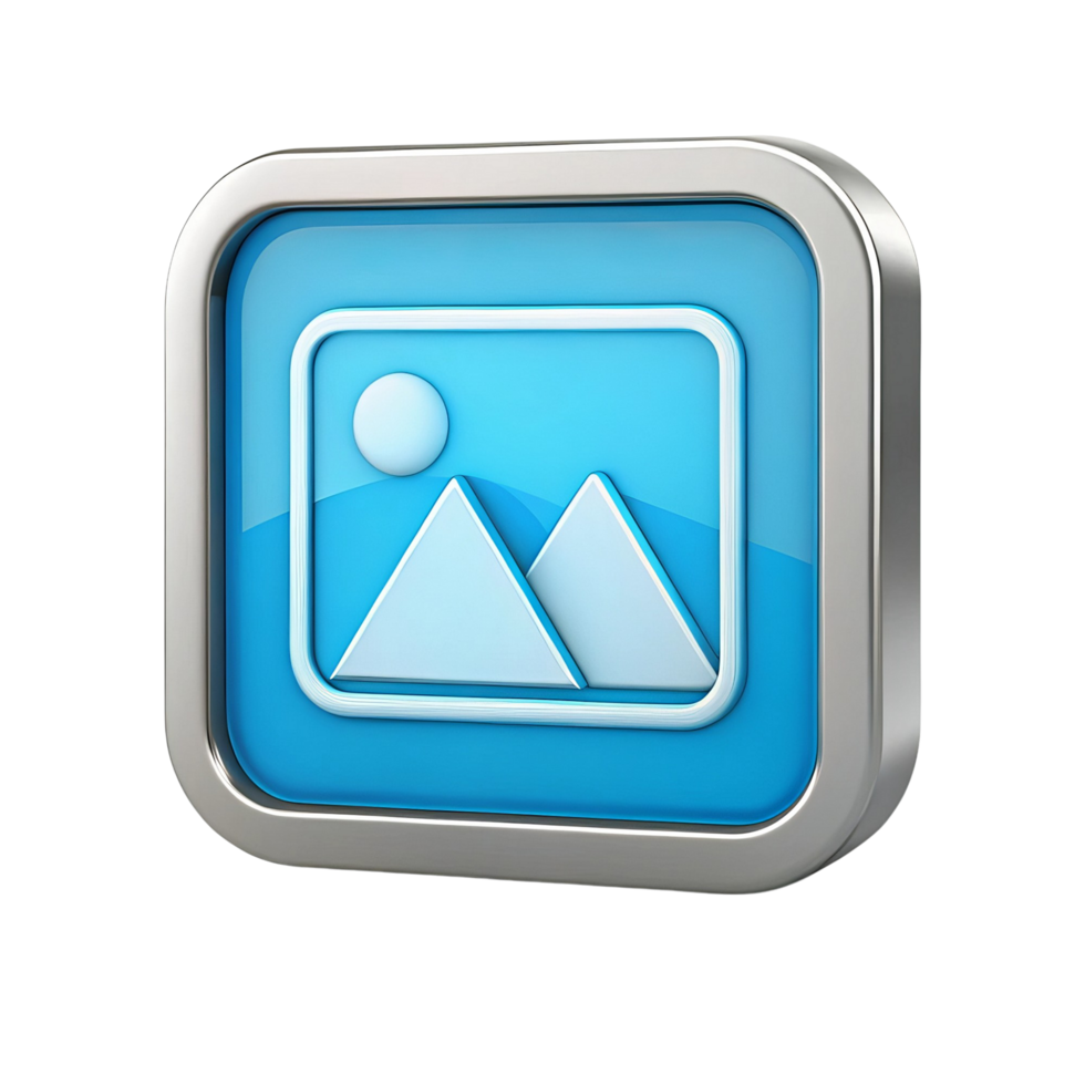 3D Rendered Blue Photo Icon with Silver Frame png