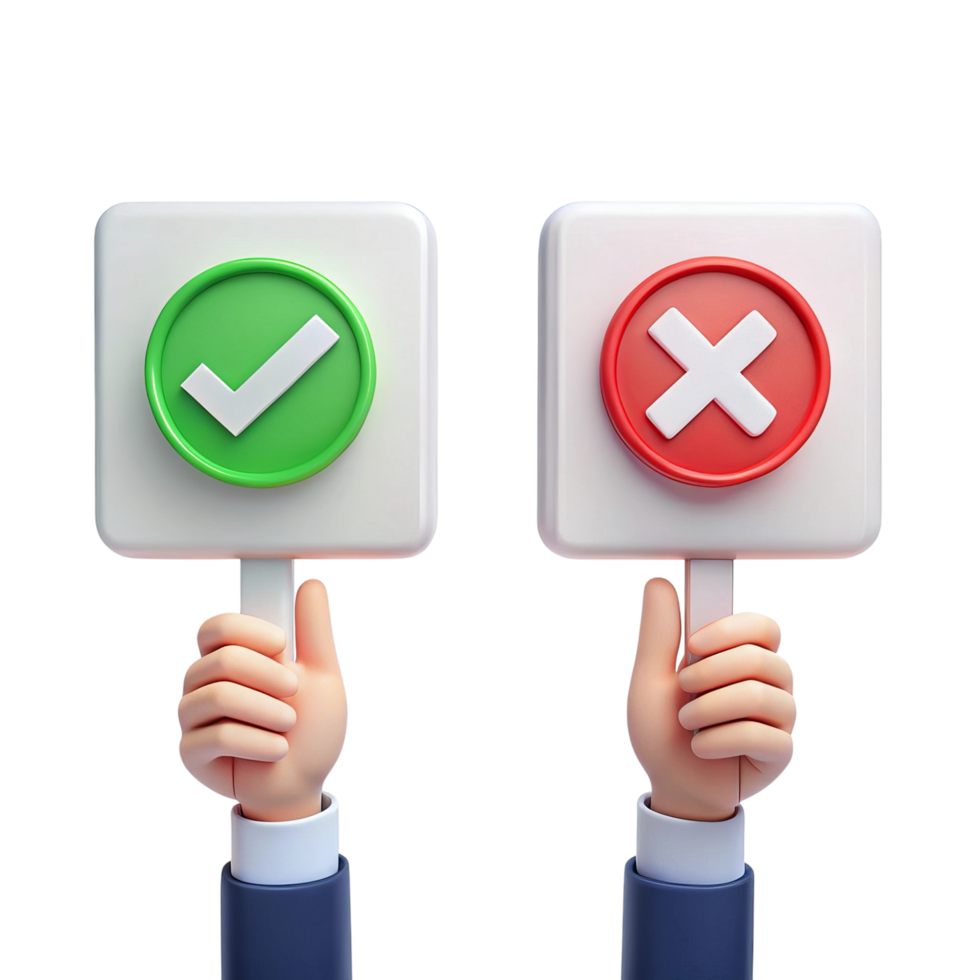 Hands Holding Digital Yes and No Signs png