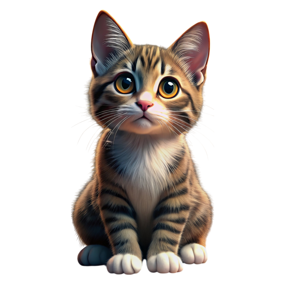 Adorable tabby kitten, digitally rendered, perfect for pet lovers. png