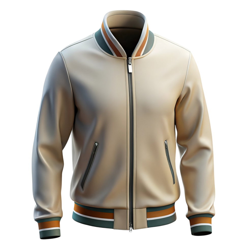 Stylish Beige Varsity Jacket, Perfect for Casual Style png