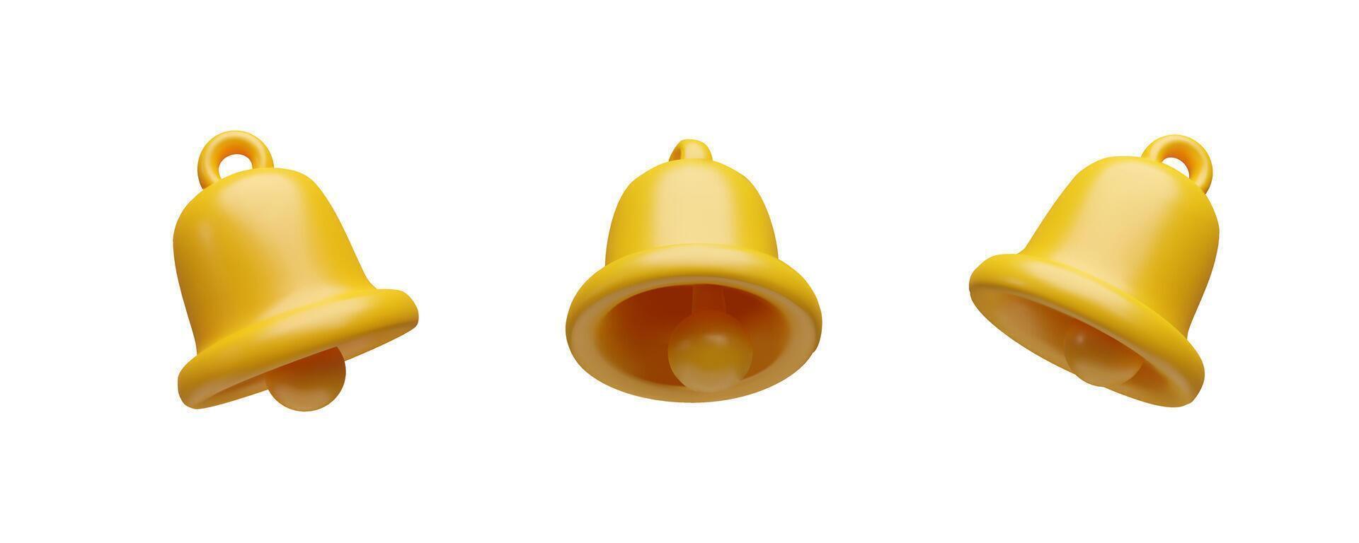 3d render set bell reminder. Three-dimensional collection alarm icon illustration. Alert message notification. Notice of calls, new chat, newsletter, mail, social media message in application. vector