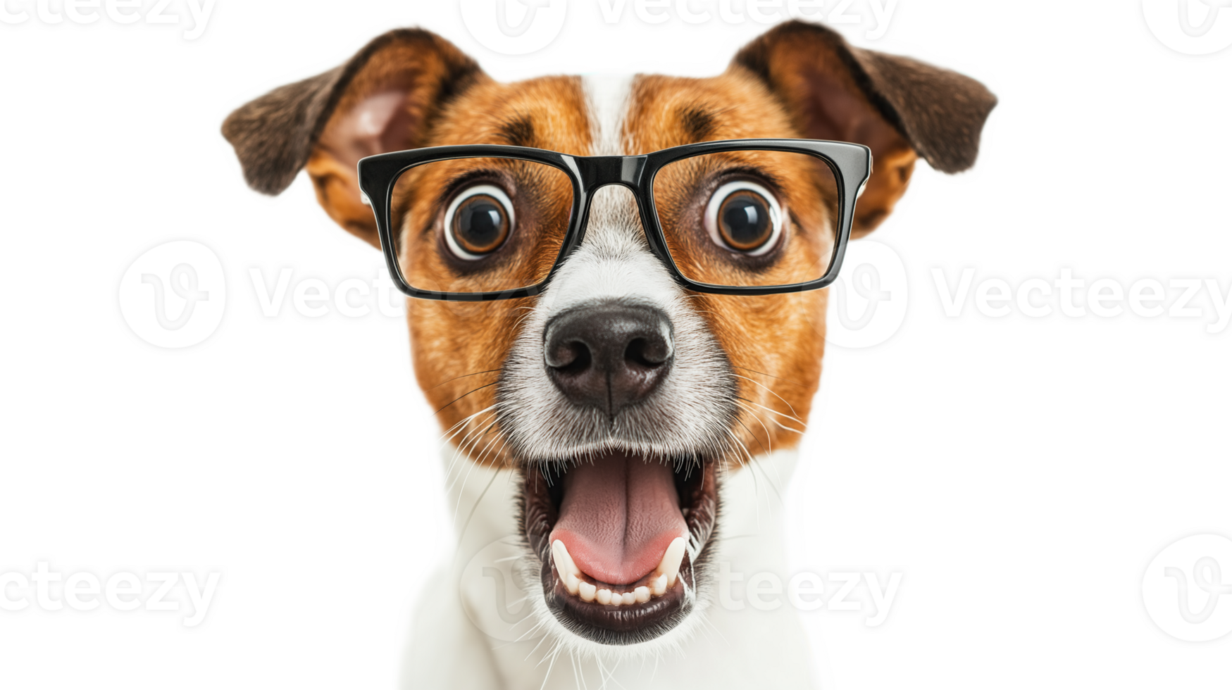 Adorable Funny Surprised Dog Wearing Glasses on Transparent Background, Perfect for Humorous Designs png