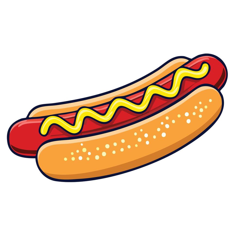 Delicious sausage bun with mustard and ketchup, perfect for summer picnics vector