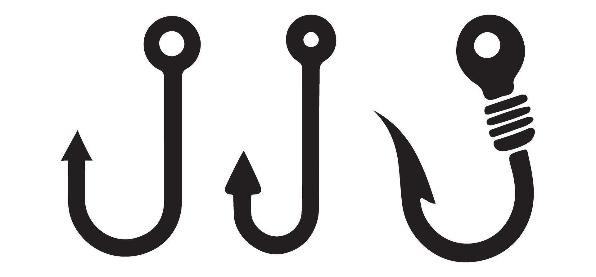 Fishing Hooks Silhouette Icons Set design art vector