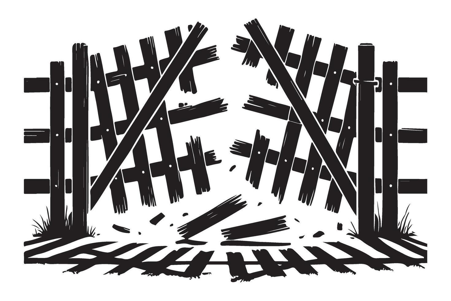 Broken Wooden Fence Silhouette Illustration vector