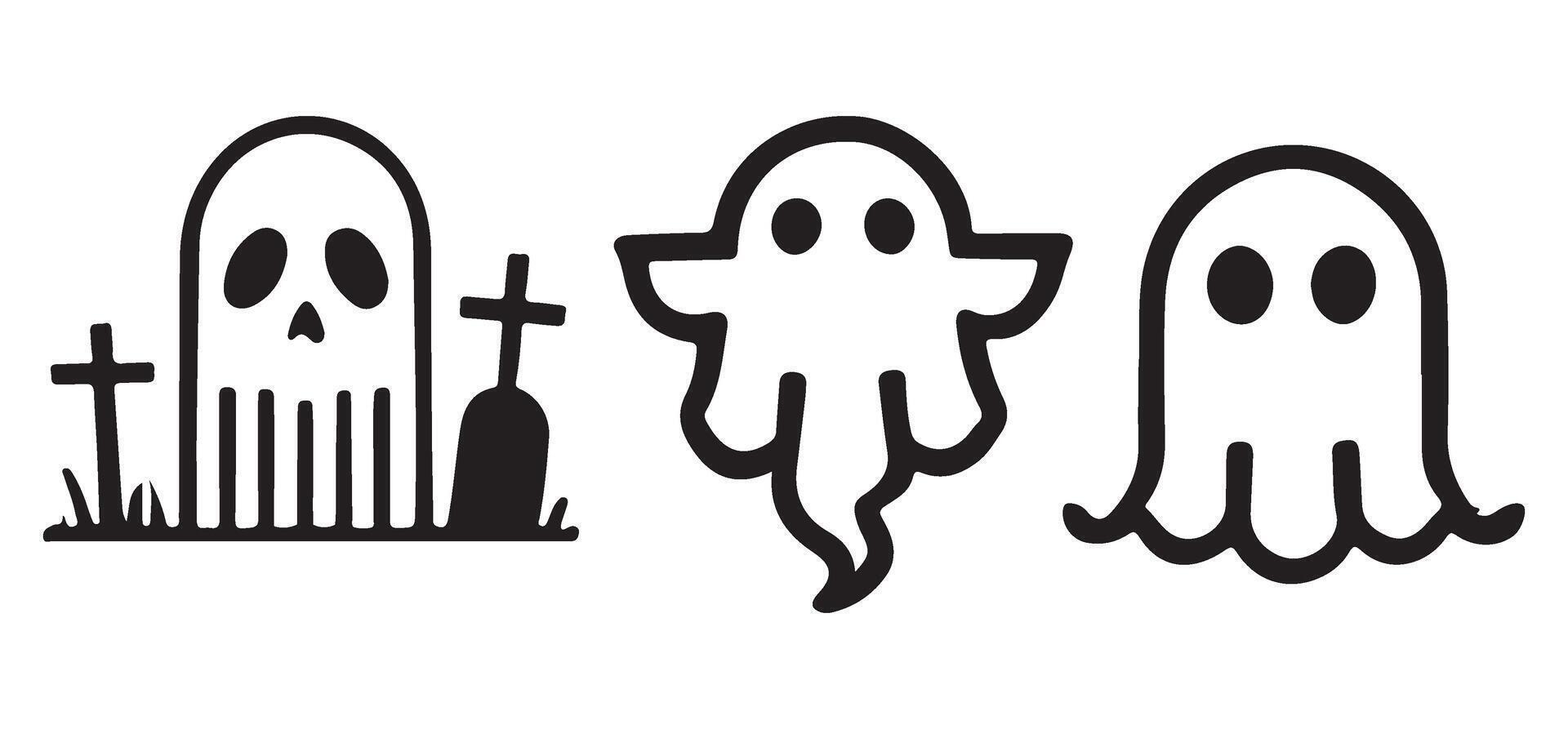 Halloween Gravestones and Ghosts Line Art Illustrations vector
