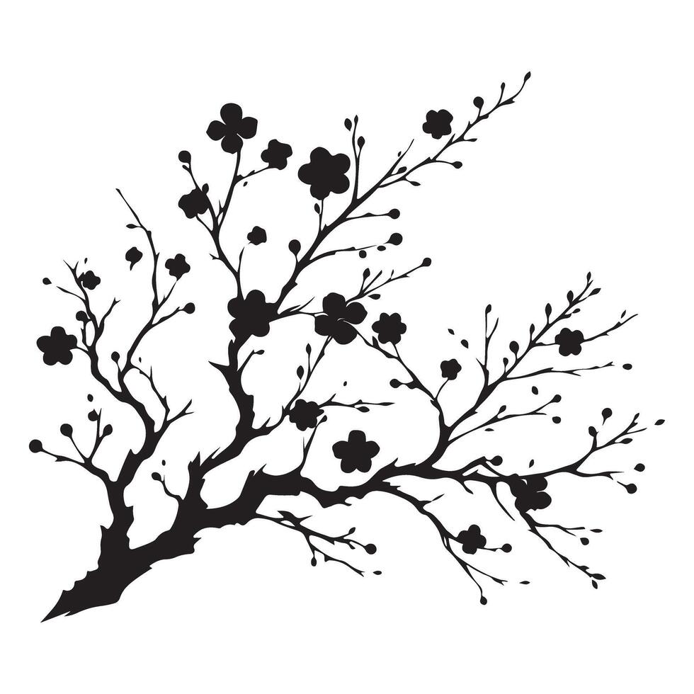 Delicate Plum Blossom Branch Silhouette Art vector