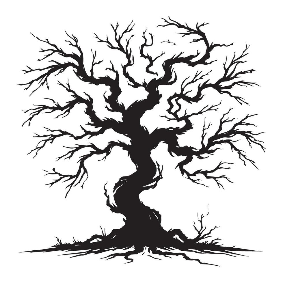 Intricate Silhouette of a Crooked, Dead Tree vector