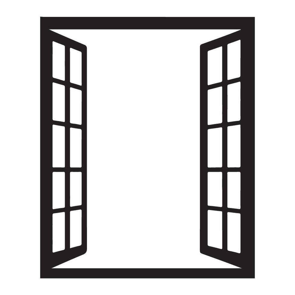 Silhouette Illustration of an Open Window with Panes vector